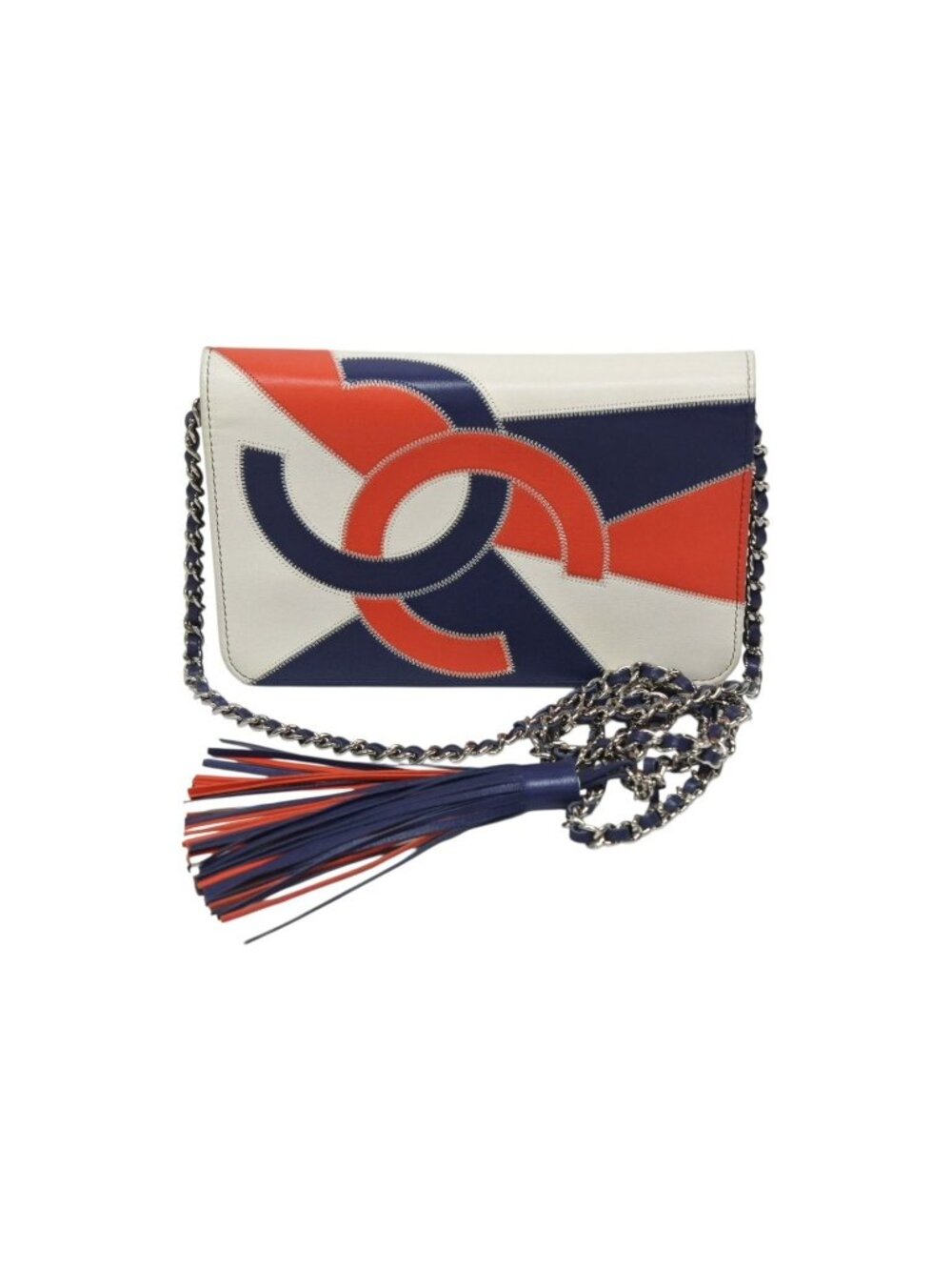 Chanel Chain Wallet on Calfskin CC Logo Fringe Silver Shoulder Bag